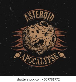 Vintage label with asteroid.Vector illustration.Prints design for t-shirts