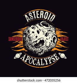 Vintage label with asteroid.Vector illustration.Typography design for t-shirts