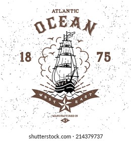 Vintage Label Atlantic Ocean ( T-Shirt Print )