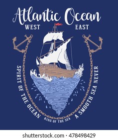 vintage label atlantic ocean ( T-Shirt Print )