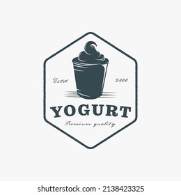 Vintage Label badge emblem dairy farm logo, dairy product logo, yogurt logo vector illustration design on white background