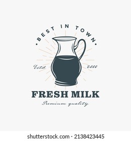 Vintage Label badge emblem dairy farm logo, dairy product logo, fresh milk logo vector illustration design on white background