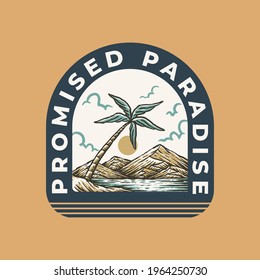 Vintage label badge illustration of a beach paradise