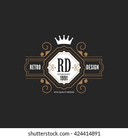 Vintage Label Badge Logo design vector elements template with floral decor frame.
Luxury Retro Classic style Logotype concept icon
