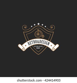 Vintage Label Badge Logo design vector elements template with ribbon shield frame.
Luxury Retro Classic style Logotype concept icon
