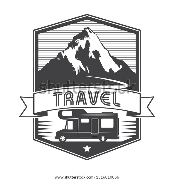 Vintage label, badge, logo or
emblem with Mobile Home Truck and text Travel, vector
illustration