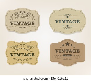 Vintage label banner badges set. Luxury decoration design. High quality tag premium guaranteed.