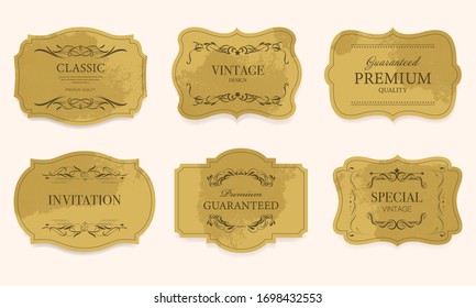 Vintage label banner badges set. Luxury decoration design. High quality tag premium guaranteed.