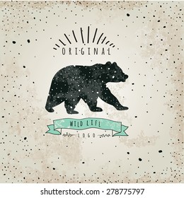 Vintage label bear. Design for T-Shirt. handmad illustration vector  label sketch bear.