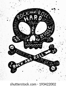 Vintage Label and Black Skull   Crossbones  Rock   Roll Style  Typography Elements 