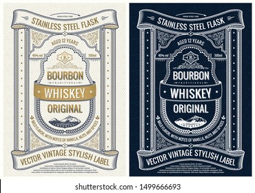 Vintage label for bottle, packing or flask cover design. Vector unique and Inspiring layout old card. Cover template with frame and decorative elements