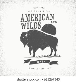 Vintage label with buffalo.American wilds.Prints design for t-shirts or other apparel