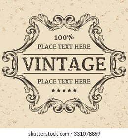 Vintage label. Calligraphic design elements and page decoration, Premium Quality and Satisfaction Guarantee Label collection with vintage engraving flowers. 