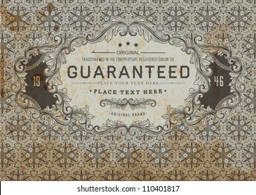 Étiquette vintage pour le certificat ou la forme garantie | Arrière-plan rétro détaillé et harmonieux