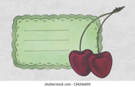 vintage label with a cherry fruit