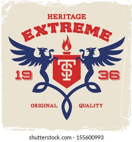 vintage label with chimera and shield (T-Shirt Print)