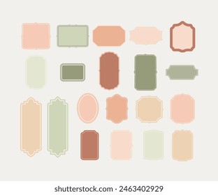 colección de Clipart Antiguas label con varias Formas y tamaños en tonos pastel de melocotón, verde y beige. Ideal para proyectos de manualidades, scrapbooking y bricolaje.