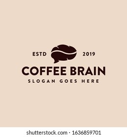 Vintage label coffee and brain logo icon vector template on light background
