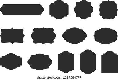 Vintage label collection with ornate frames and elegant silhouettes. Decorative badge shapes for product packaging, branding and logo design. Vector templates set with blank, empty space