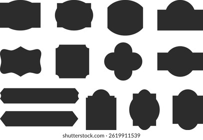 Vintage label collection with ornate frames and elegant silhouettes. Decorative badge shapes for product packaging, branding and logo design. Vector templates set with blank, empty space