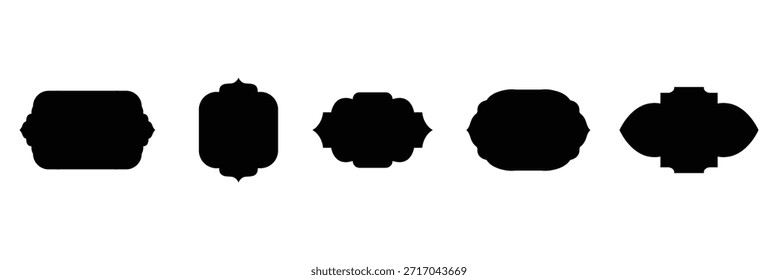 colección de etiquetas Antiguas con marcos ornamentados y siluetas elegantes. Formas decorativas de la insignia para el empaquetado del producto. eps 10