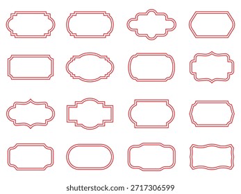 Vintage label collection with ornate frames red line. Decorative badge shapes for product packaging, branding and logo design. Set of vintage label and badges shape collections red colour.