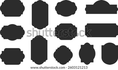 Vintage label collection with ornate frames and elegant silhouettes. Decorative badge shapes for product packaging, branding and logo design. Vector templates set with blank, empty space