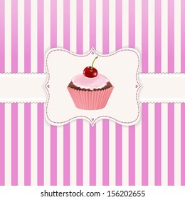 Vintage Label With Cupcake With Gradient Mesh, Vector Illustration