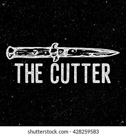 Vintage label " Cutter ". T-Shirt Print. Retro knife.