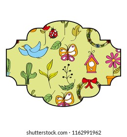 vintage label decoration spring leaves flower bird butterfly elements