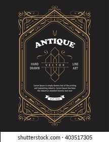 Vintage label design antique frame border engraving retro vector illustration