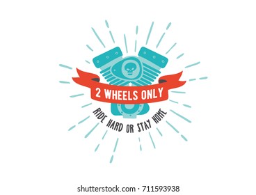Vintage label design with engine for t-shirt print, poster, emblem. Vector illustration.