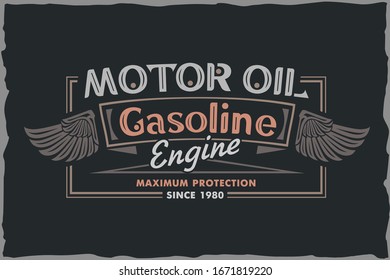 Vintage label design with lettering composition on dark background. Motorcycle typography, vintage motor, t-shirt graphics, vectors