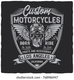 Vintage label design with lettering composition on dark background. Motorcycles theme