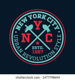 Vintage label design, New york city, typography design for t-shirt. Vector illustration.