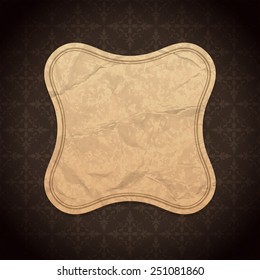 Vintage Label Design Old Crumpled Paper Texture and Ornament Pattern Vector Background