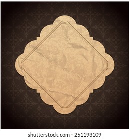 Vintage Label Design Old Crumpled Paper Texture and Ornament Pattern Vector Background