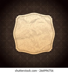 Vintage Label Design Old Crumpled Paper Texture and Ornament Pattern Vector Background
