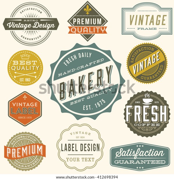 Vintage Label Design - Set of colorful vintage\
labels and design elements. Each design is grouped and colors are\
global for easy\
editing.