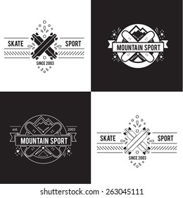 vintage label design. sport and recreation. winter, mountain, snowboarding, skateboarding.