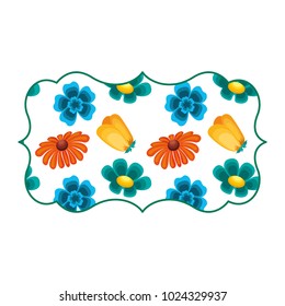 vintage label with differents flowers spring theme