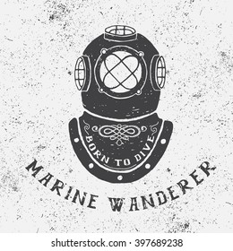 Vintage label with diving helmet.Typography design for t-shirts 