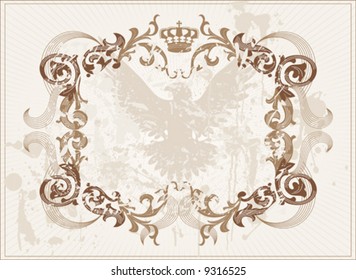 Vintage label with eagle and crown. Vector illustration.