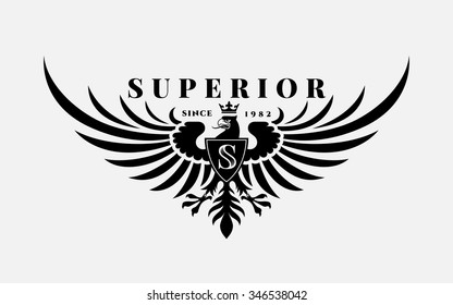 Vintage label with eagle in the crown and word 'Superior' for t-shirt print, poster, emblem. Vector illustration.