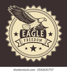 Vintage label with eagle and eagle silhouettes, vector illustration.
