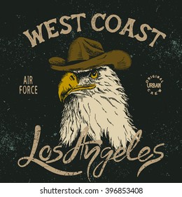 Vintage label with eagle.Grunge effect.Typography design for t-shirts. Vector illustration 