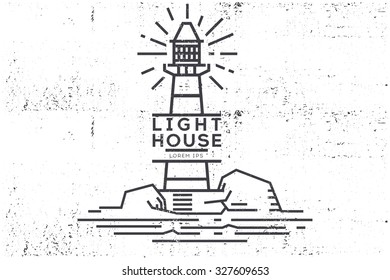 vintage label - east lighthouse on a white background. Stock vector.