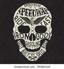 Vintage Label With Face Of Skull. Grunge Effect.Isolated Skeleton Head.Typography Design For T-shirts.Vector Illustration