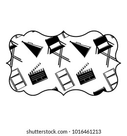 vintage label with film movie chair megaphone and clapperboard