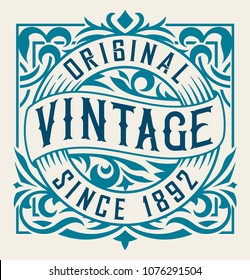 Vintage label with floral details